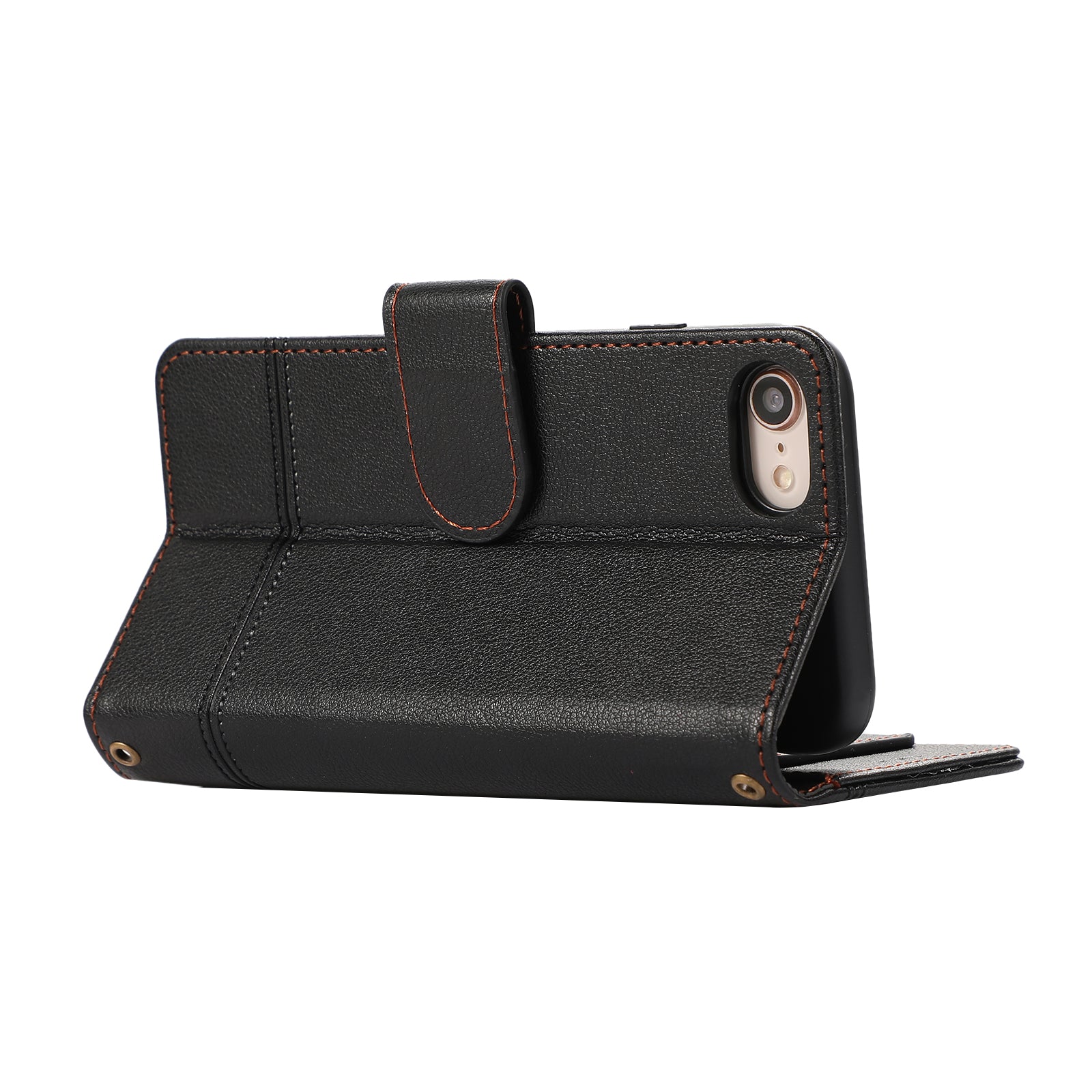 For iPhone SE (2022) / SE (2020) / 7 / 8 4.7 inch Cell Phone Case PU Leather Wallet Cover with 2 Straps - Black