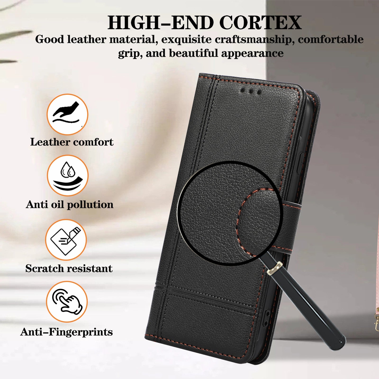 For iPhone SE (2022) / SE (2020) / 7 / 8 4.7 inch Cell Phone Case PU Leather Wallet Cover with 2 Straps - Black