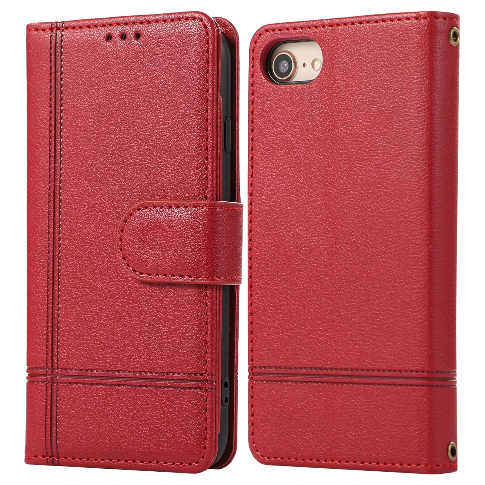 For iPhone SE (2022) / SE (2020) / 7 / 8 4.7 inch Cell Phone Case PU Leather Wallet Cover with 2 Straps - Black