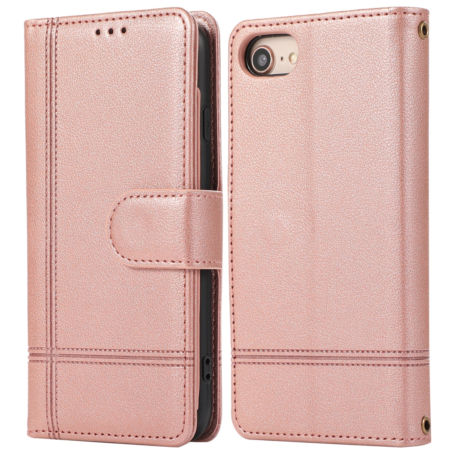 For iPhone SE (2022) / SE (2020) / 7 / 8 4.7 inch Cell Phone Case PU Leather Wallet Cover with 2 Straps - Black