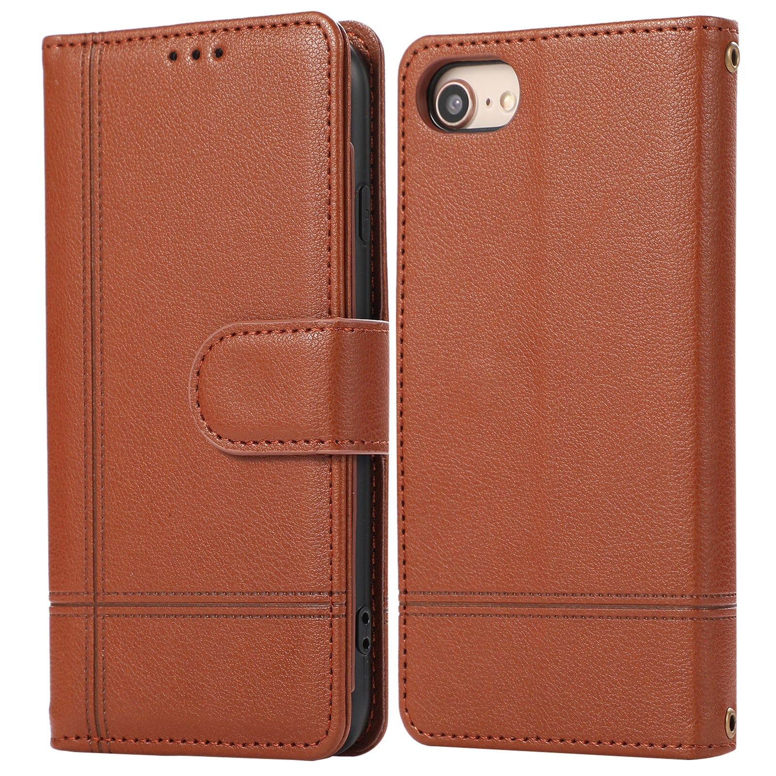 For iPhone SE (2022) / SE (2020) / 7 / 8 4.7 inch Cell Phone Case PU Leather Wallet Cover with 2 Straps - Black
