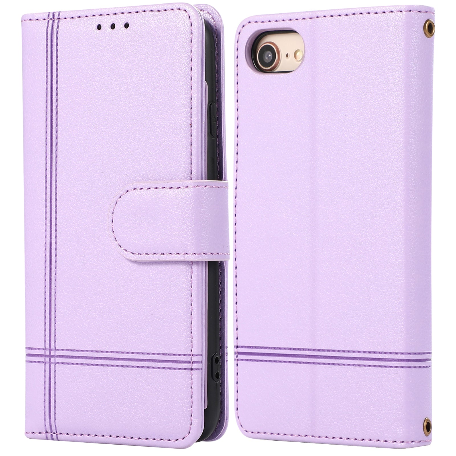 For iPhone SE (2022) / SE (2020) / 7 / 8 4.7 inch Cell Phone Case PU Leather Wallet Cover with 2 Straps - Black