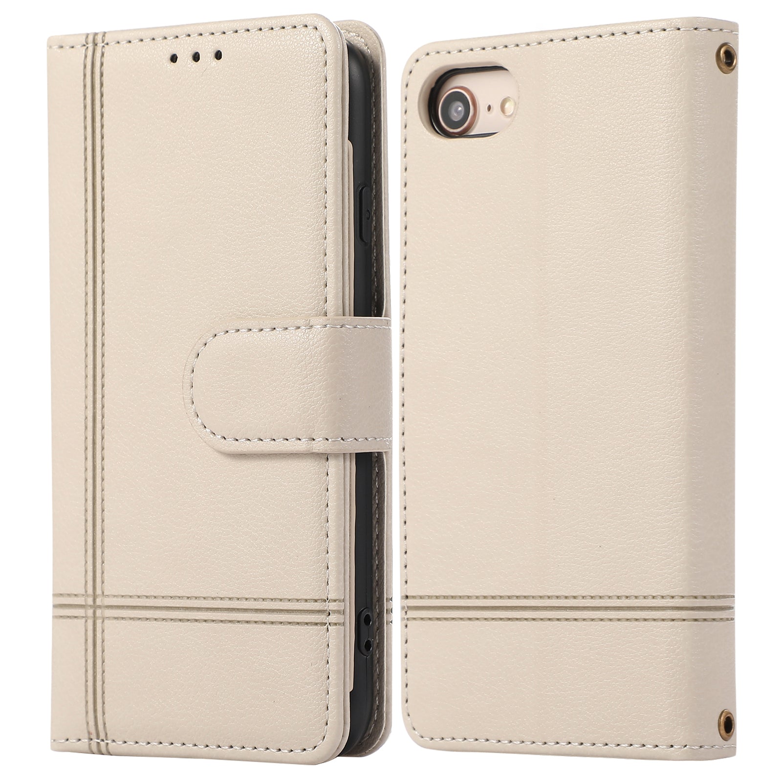 For iPhone SE (2022) / SE (2020) / 7 / 8 4.7 inch Cell Phone Case PU Leather Wallet Cover with 2 Straps - Black