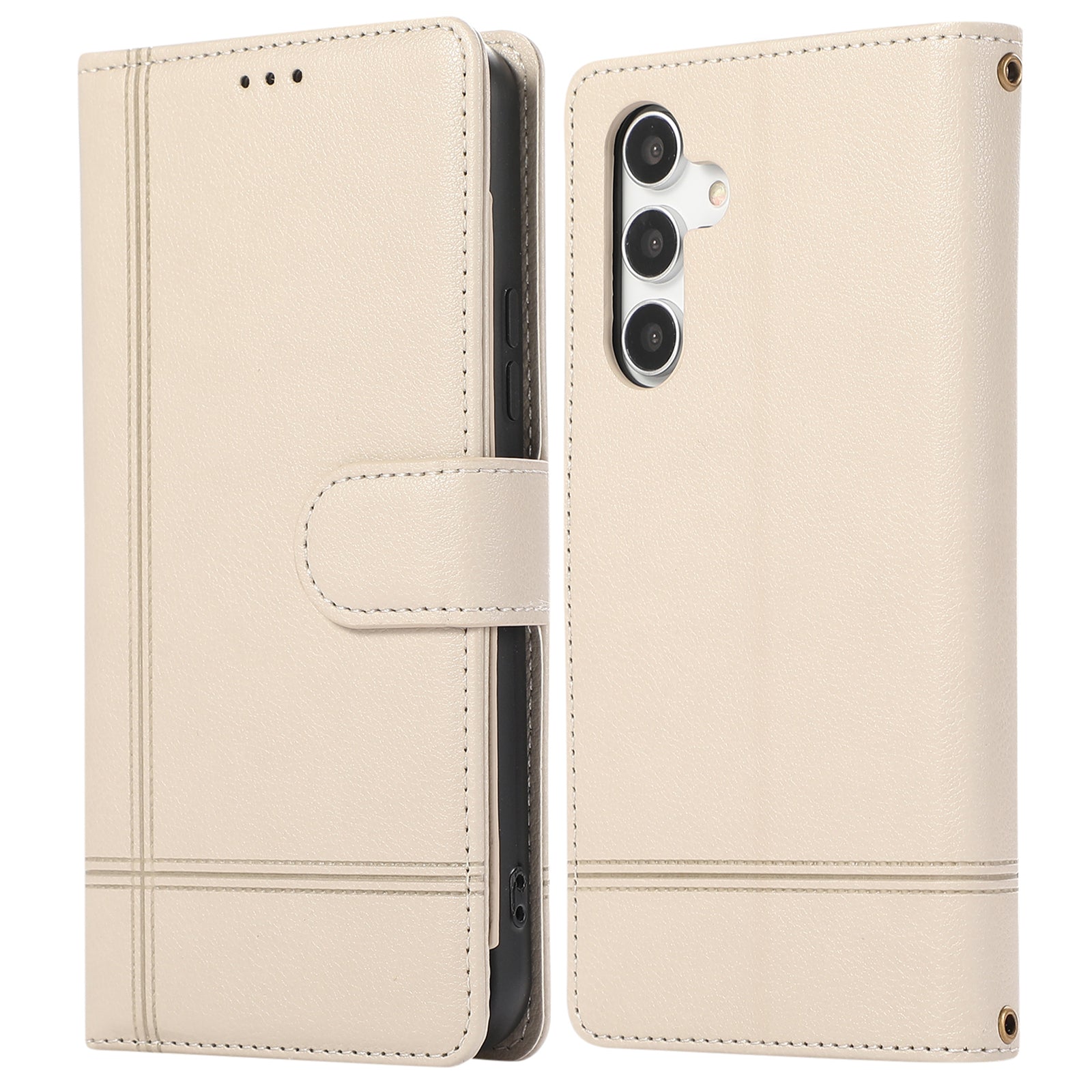 For Samsung Galaxy A54 5G Cell Phone Case Built-in Mirror PU Leather Wallet Stand Anti-drop Cover - Beige