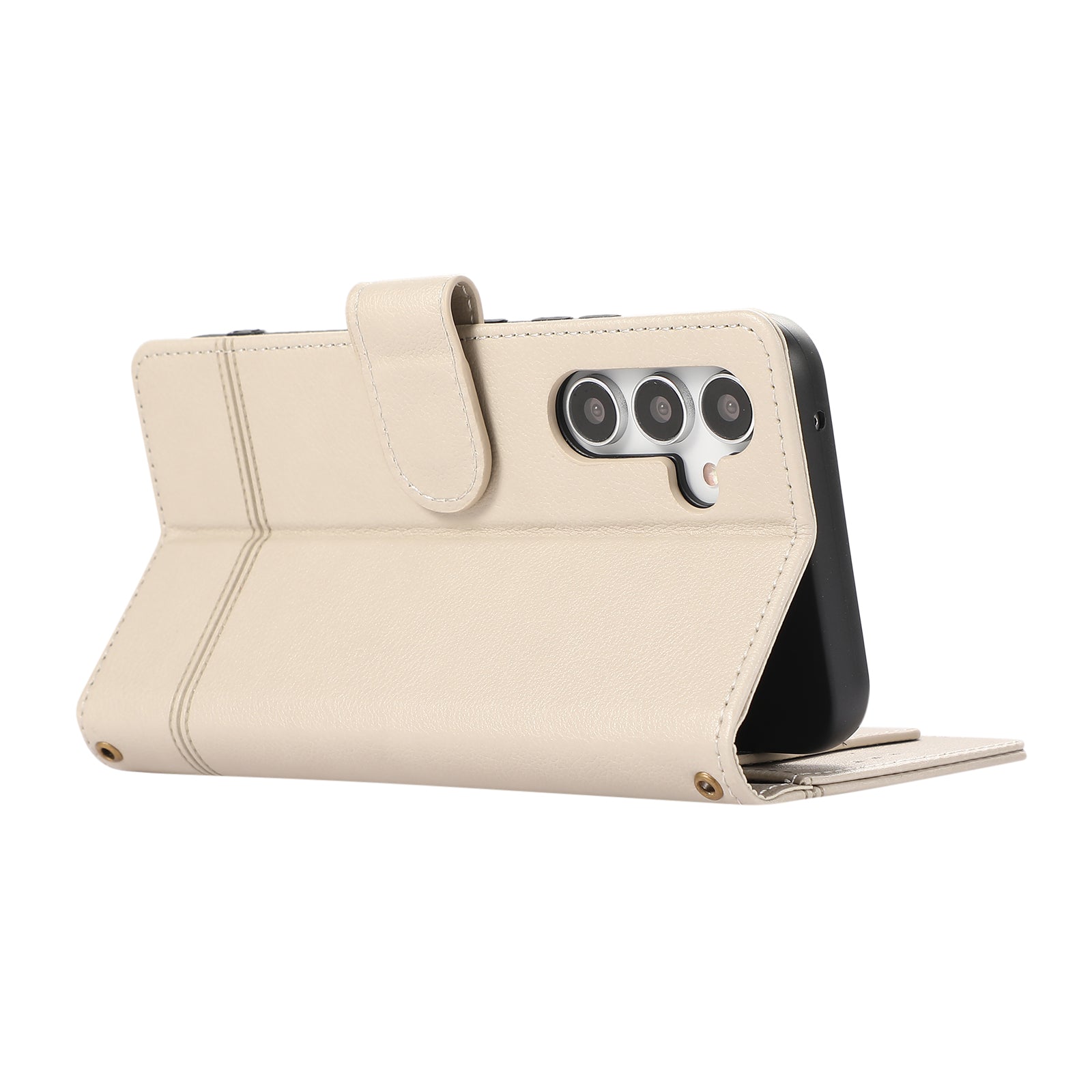 For Samsung Galaxy A54 5G Cell Phone Case Built-in Mirror PU Leather Wallet Stand Anti-drop Cover - Beige