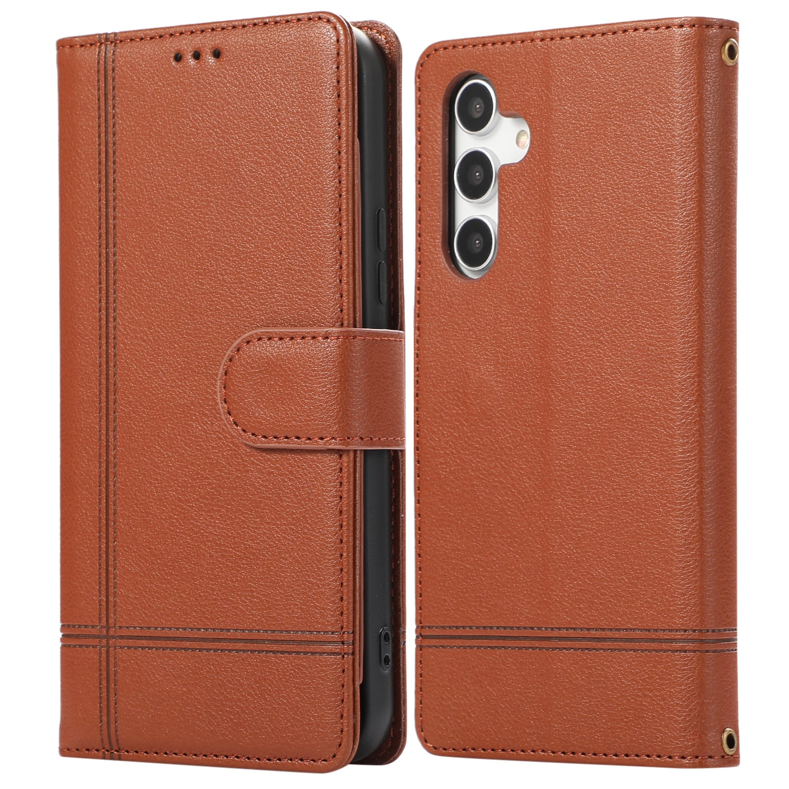 For Samsung Galaxy A54 5G Cell Phone Case Built-in Mirror PU Leather Wallet Stand Anti-drop Cover - Beige