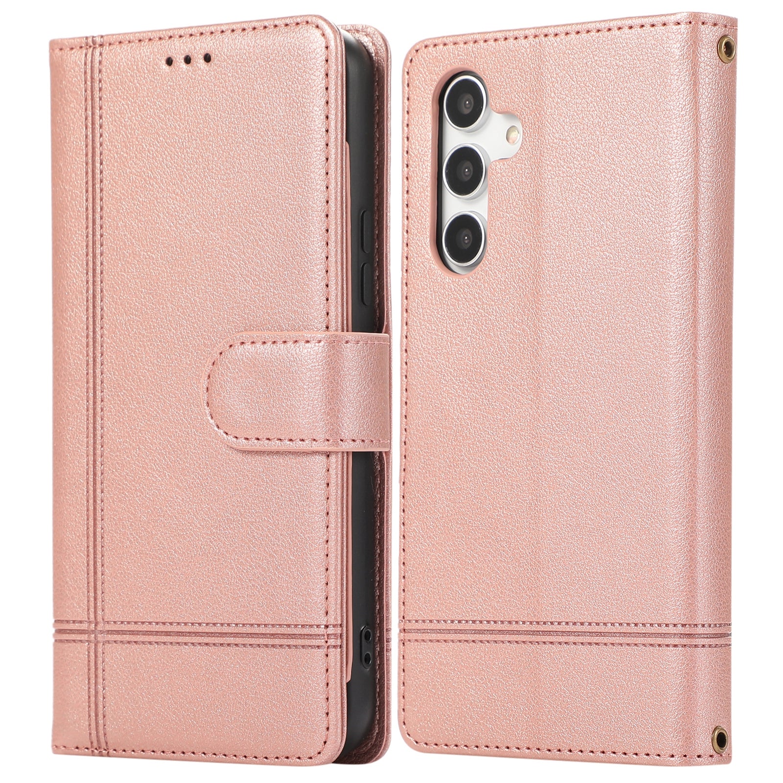 For Samsung Galaxy A54 5G Cell Phone Case Built-in Mirror PU Leather Wallet Stand Anti-drop Cover - Beige