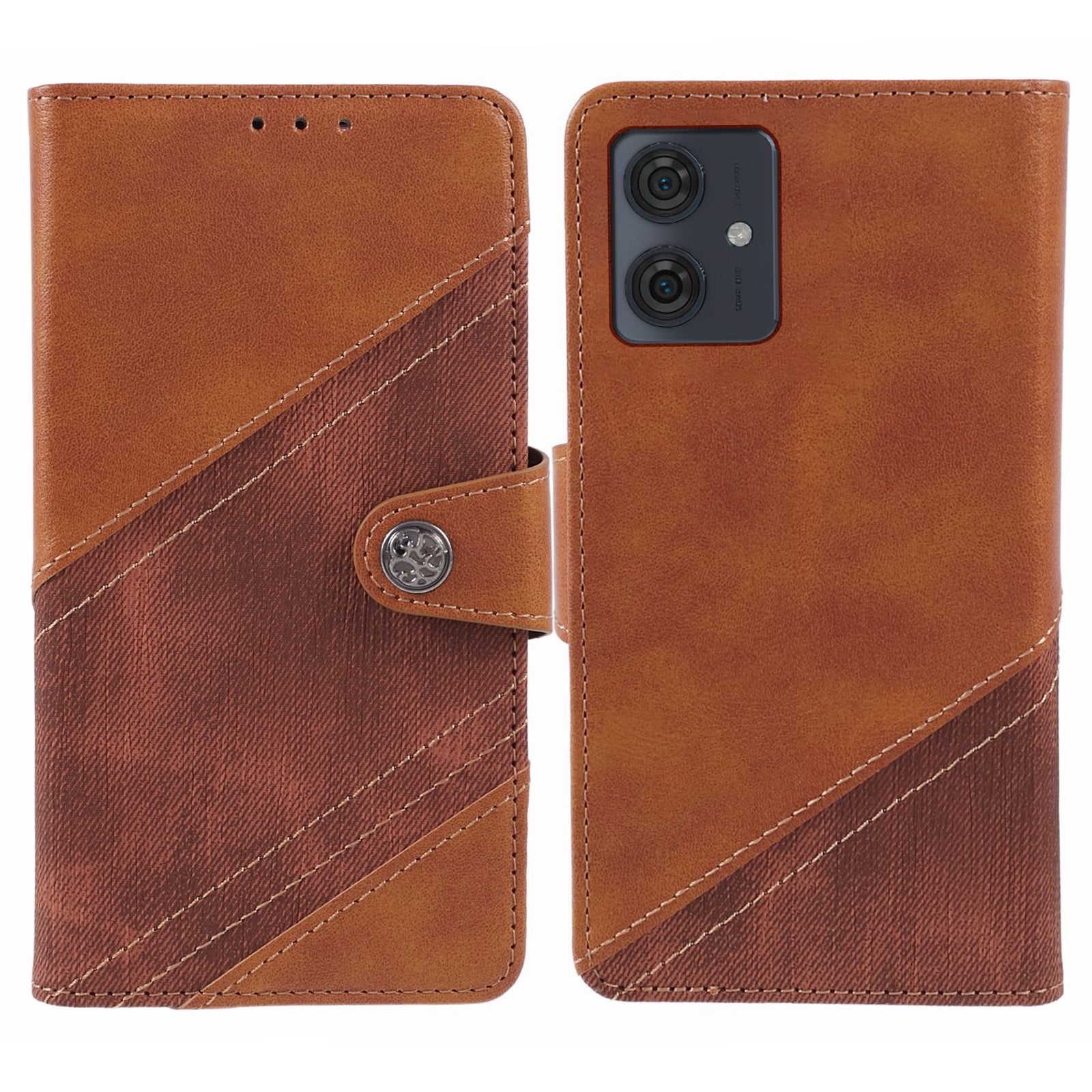 For Motorola Moto G54 5G PU Leather Cell Phone Case Splicing Crazy Horse Texture Wallet Cover - Brown