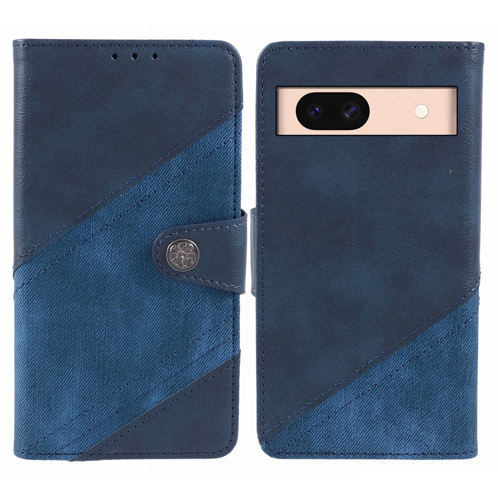For Google Pixel 8a Wallet Phone Case PU Leather Splicing Mobile Cover Dustproof Shell - Dark Blue