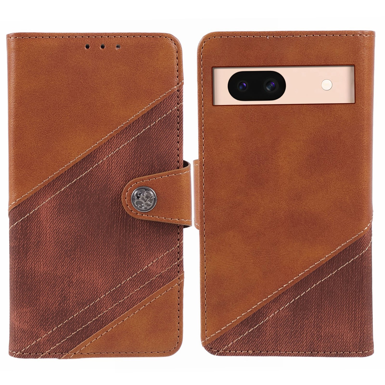 For Google Pixel 8a Wallet Phone Case PU Leather Splicing Mobile Cover Dustproof Shell - Dark Blue