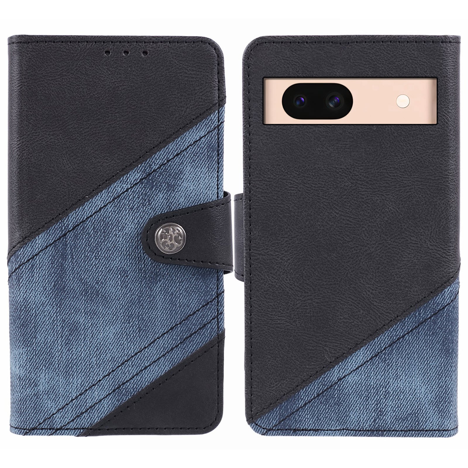 For Google Pixel 8a Wallet Phone Case PU Leather Splicing Mobile Cover Dustproof Shell - Dark Blue