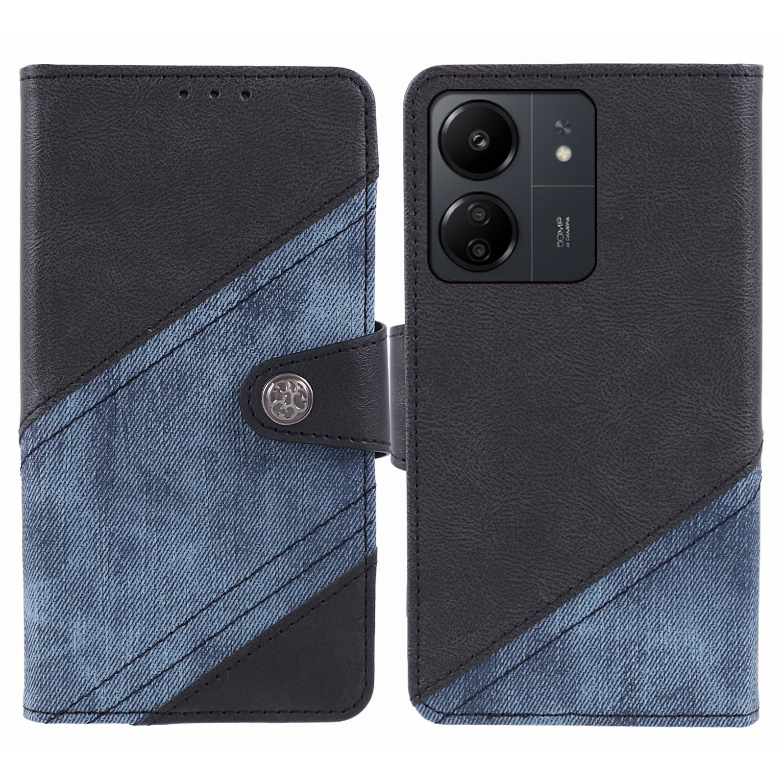 For Xiaomi Redmi 13C 4G / Poco C65 4G Phone Case Dustproof TPU+PU Leather Mobile Cover Shell Wallet - Black