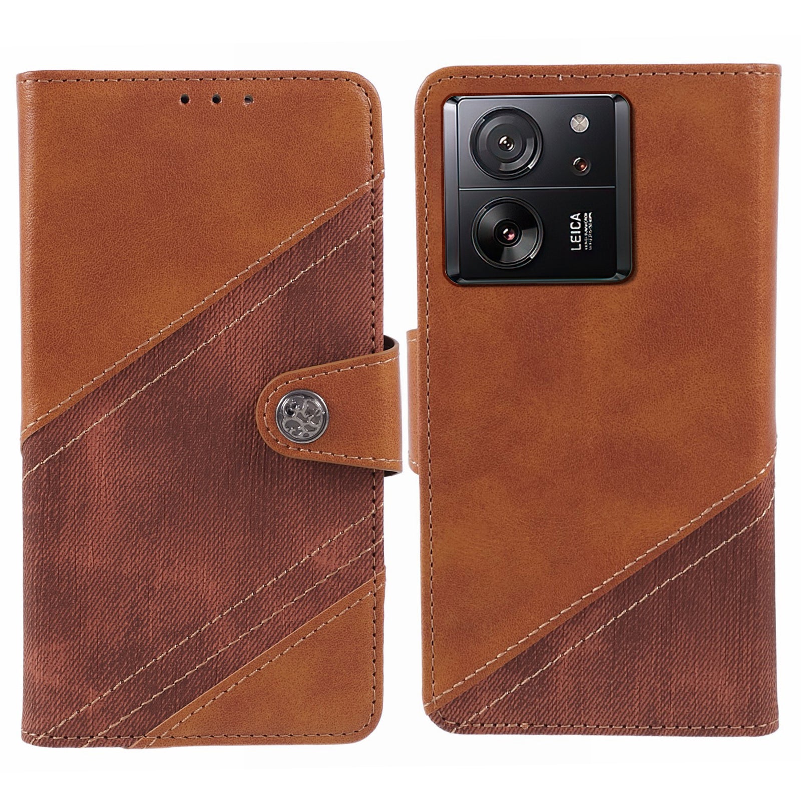 For Xiaomi 13T / 13T Pro / Redmi K60 Ultra Case Splicing Color Wallet PU Leather Phone Stand Cover - Brown