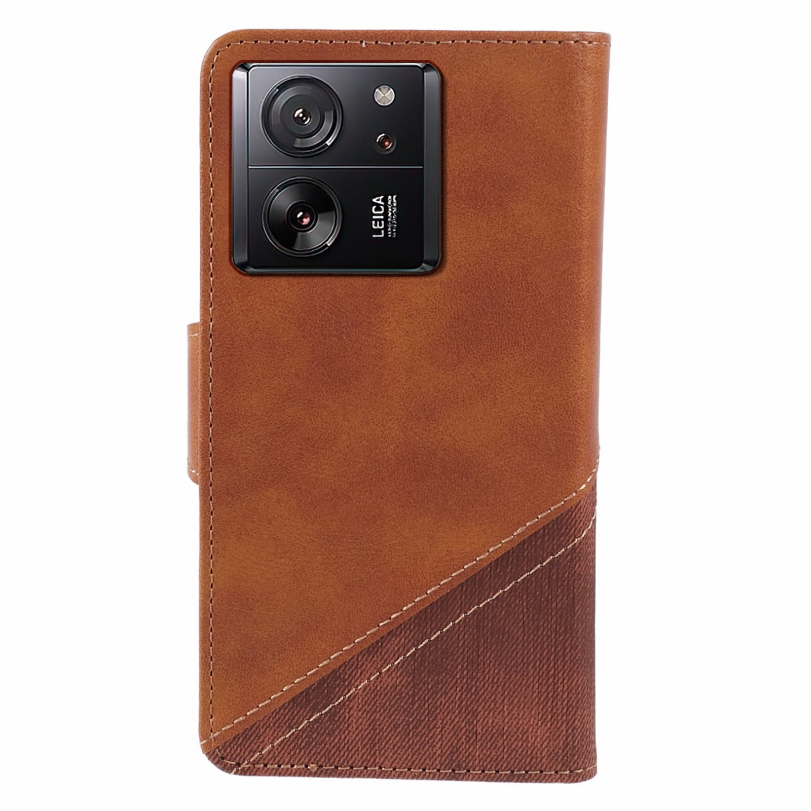 For Xiaomi 13T / 13T Pro / Redmi K60 Ultra Case Splicing Color Wallet PU Leather Phone Stand Cover - Brown