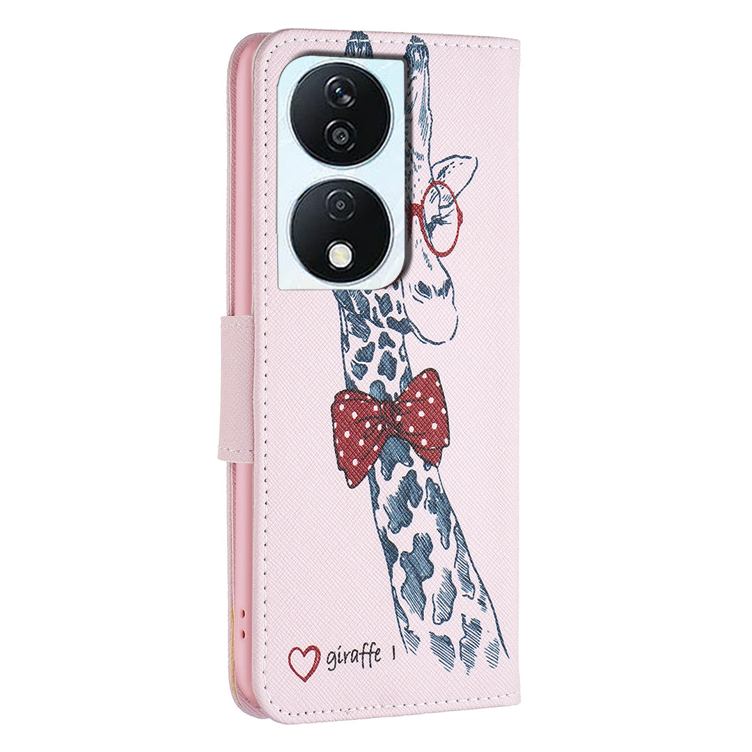 For Honor X7b 4G / 90 Smart PU Leather Magnetic Flip Cover Pattern Wallet Phone Case - Giraffe