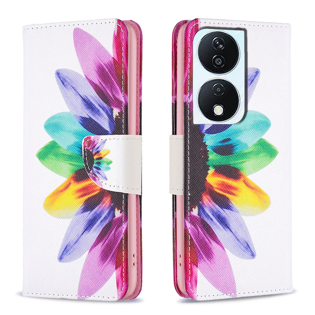 For Honor X7b 4G / 90 Smart PU Leather Magnetic Flip Cover Pattern Wallet Phone Case - Giraffe