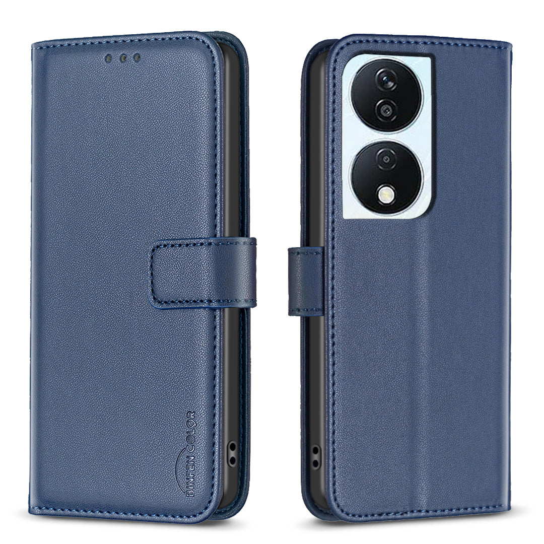 BINFEN COLOR BF17 For Honor X7b 4G / 90 Smart Phone Case PU Leather Phone Wallet Cover - Blue