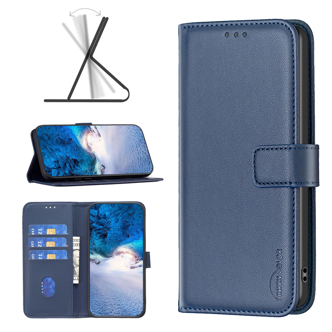 BINFEN COLOR BF17 For Honor X7b 4G / 90 Smart Phone Case PU Leather Phone Wallet Cover - Blue