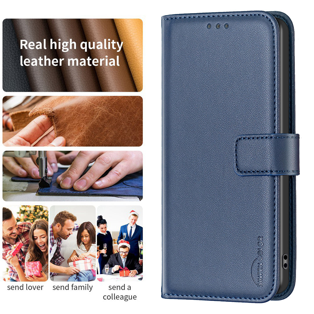 BINFEN COLOR BF17 For Honor X7b 4G / 90 Smart Phone Case PU Leather Phone Wallet Cover - Blue
