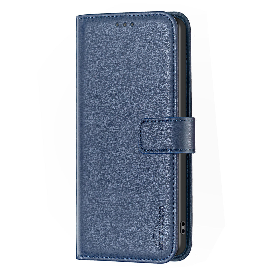 BINFEN COLOR BF17 For Honor X7b 4G / 90 Smart Phone Case PU Leather Phone Wallet Cover - Blue