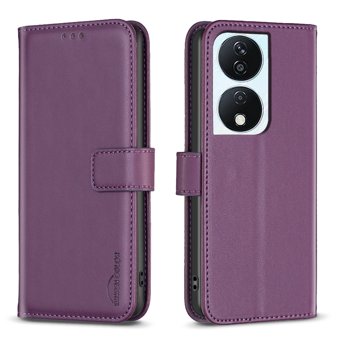 BINFEN COLOR BF17 For Honor X7b 4G / 90 Smart Phone Case PU Leather Phone Wallet Cover - Blue