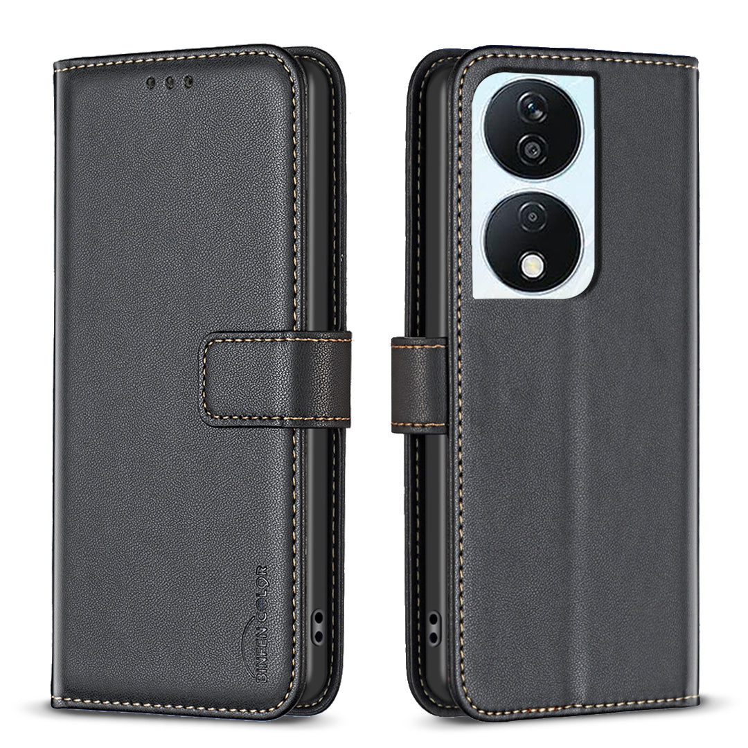 BINFEN COLOR BF17 For Honor X7b 4G / 90 Smart Phone Case PU Leather Phone Wallet Cover - Blue