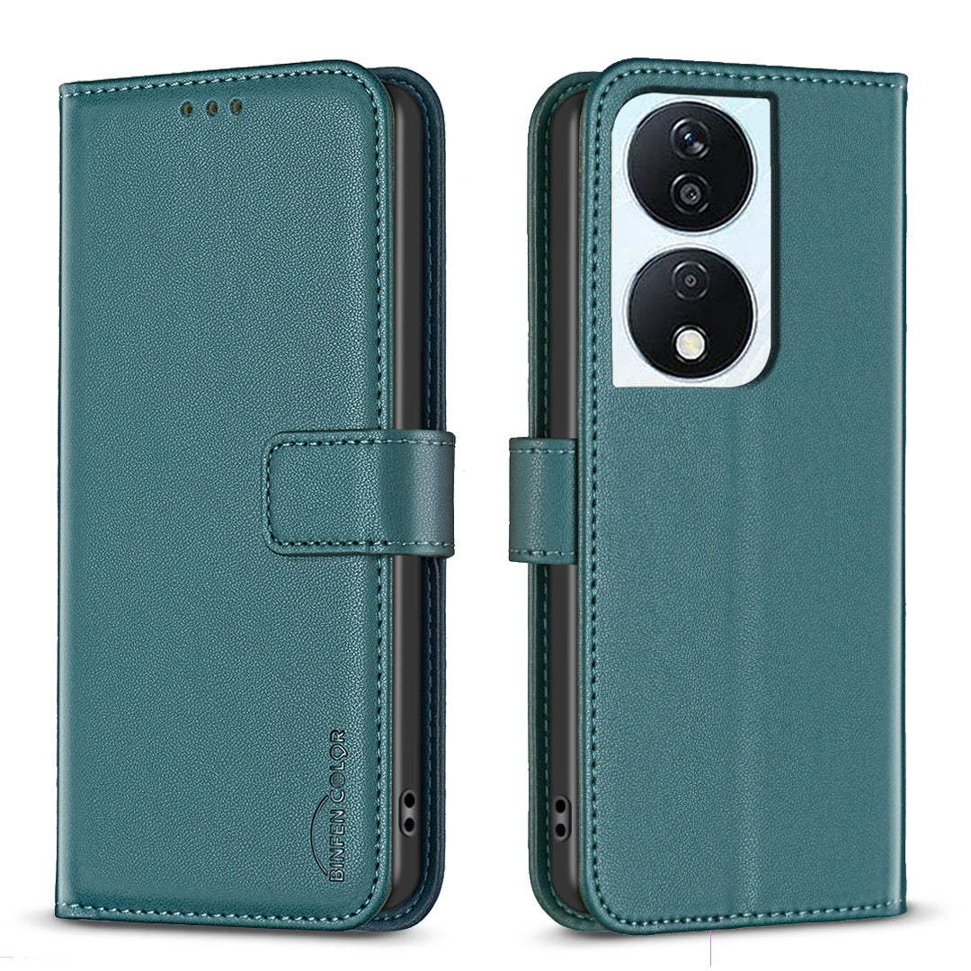 BINFEN COLOR BF17 For Honor X7b 4G / 90 Smart Phone Case PU Leather Phone Wallet Cover - Blue