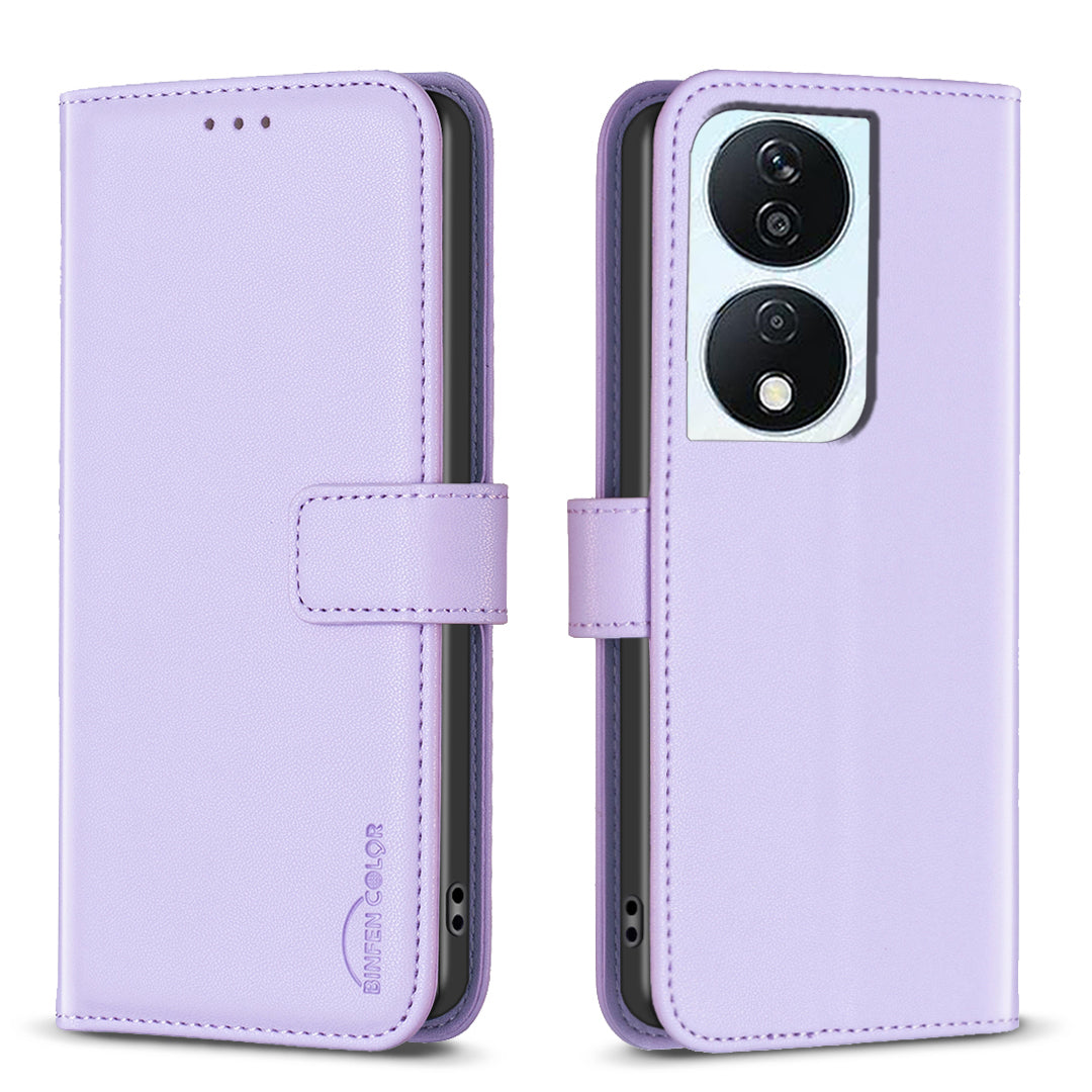 BINFEN COLOR BF17 For Honor X7b 4G / 90 Smart Phone Case PU Leather Phone Wallet Cover - Blue