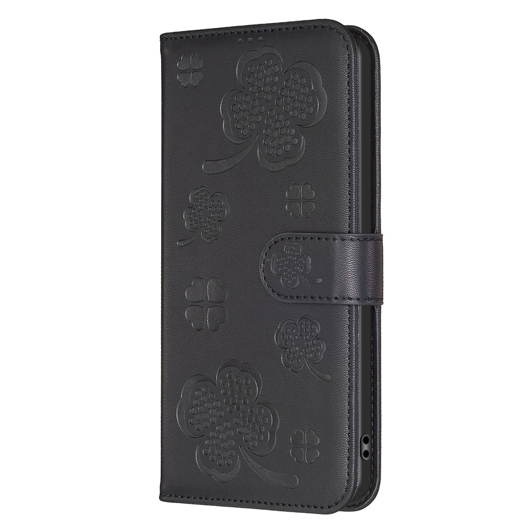 For Honor X7b 4G / 90 Smart Wallet Leather Case Clover Pattern Flip Phone Cover - Black