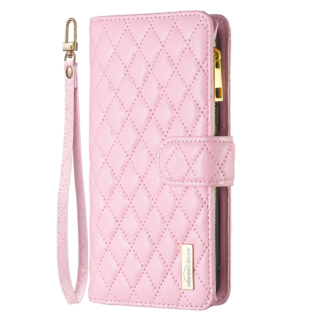 BINFEN COLOR BF Style-15 For Honor X7b 4G / 90 Smart Leather Wallet Case Zipper Pocket Stand Phone Cover - Pink