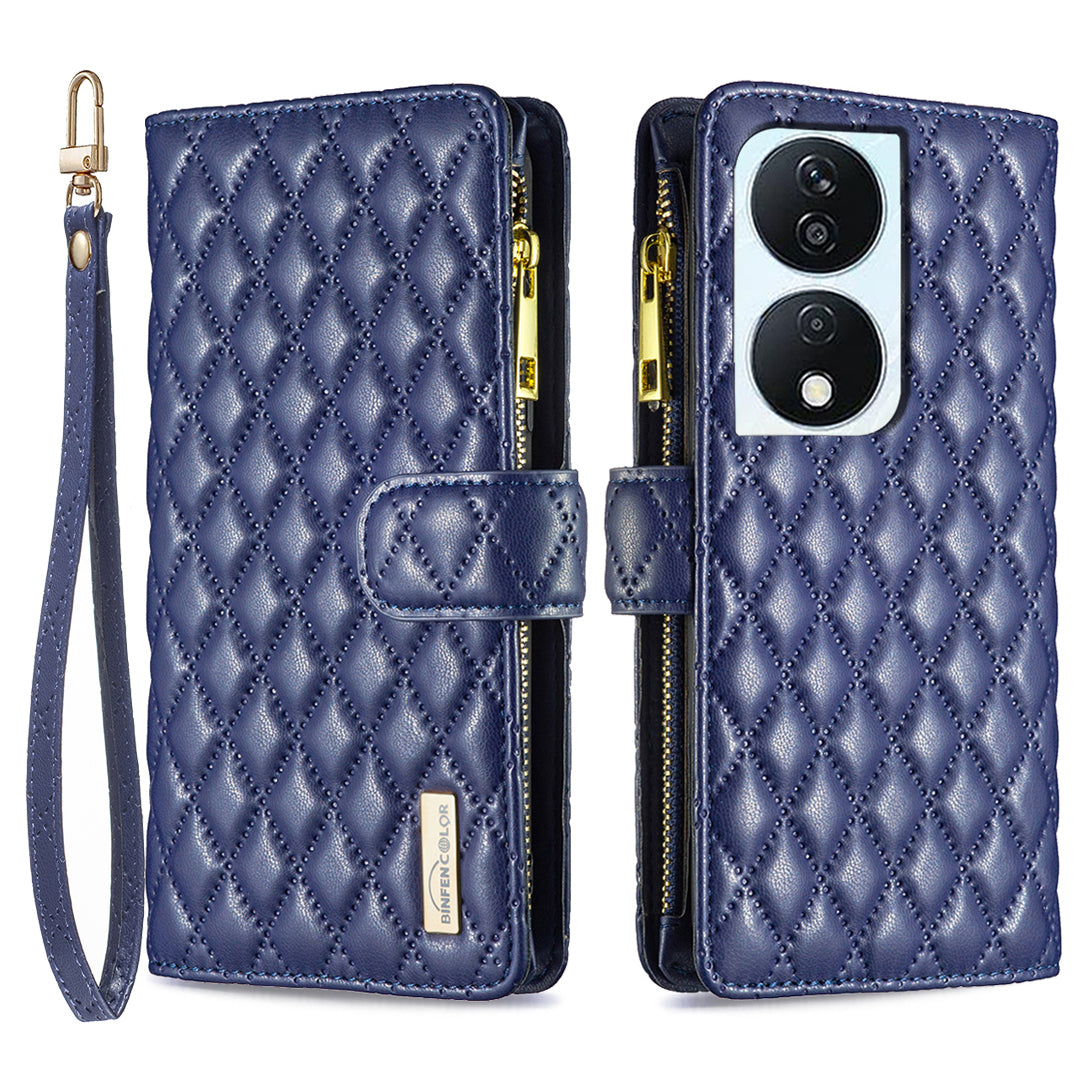 BINFEN COLOR BF Style-15 For Honor X7b 4G / 90 Smart Leather Wallet Case Zipper Pocket Stand Phone Cover - Pink