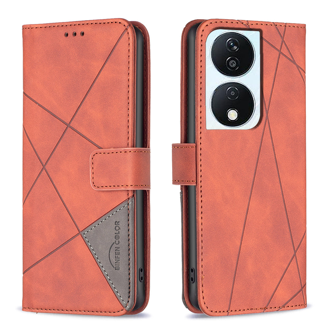 BINFEN COLOR BF05 For Honor X7b 4G / 90 Smart Leather Case Stand Wallet Protective Phone Cover - Brown