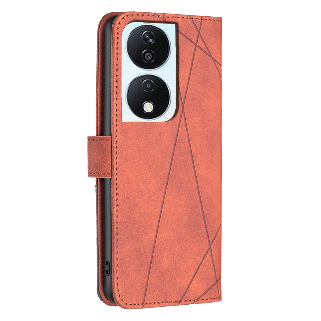 BINFEN COLOR BF05 For Honor X7b 4G / 90 Smart Leather Case Stand Wallet Protective Phone Cover - Brown