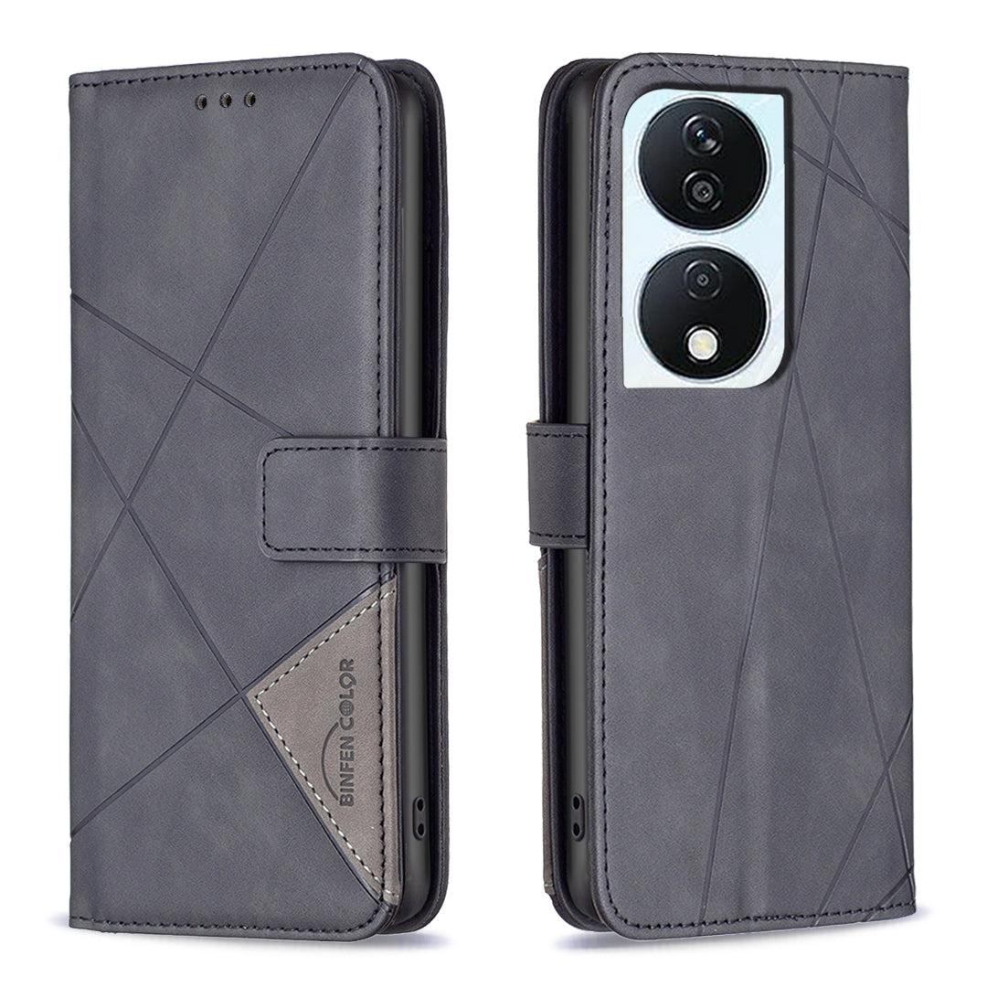 BINFEN COLOR BF05 For Honor X7b 4G / 90 Smart Leather Case Stand Wallet Protective Phone Cover - Brown