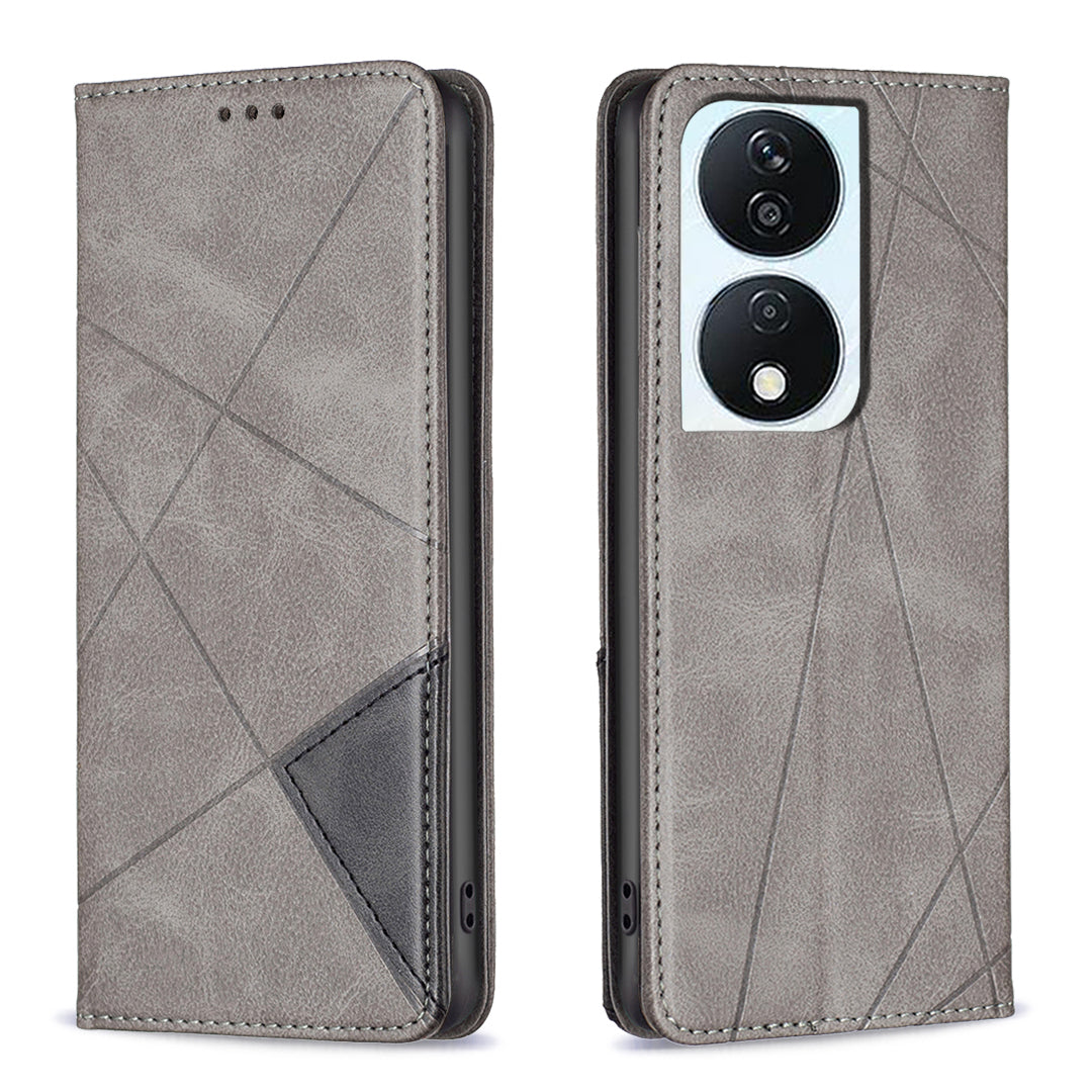 For Honor X7b 4G / 90 Smart Phone Case Imprinted PU Leather Cover with Card Holder - Grey
