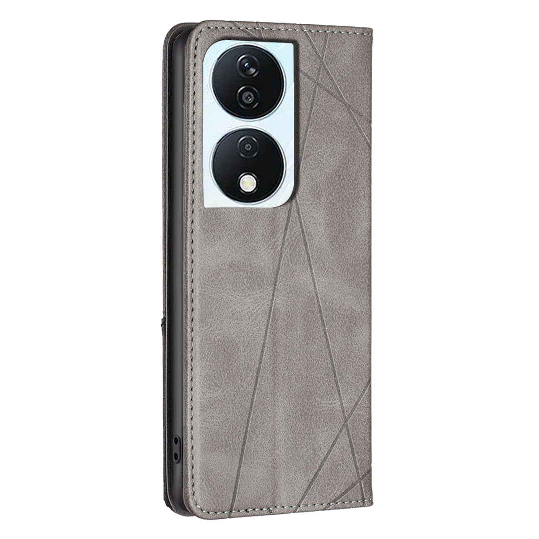 For Honor X7b 4G / 90 Smart Phone Case Imprinted PU Leather Cover with Card Holder - Grey