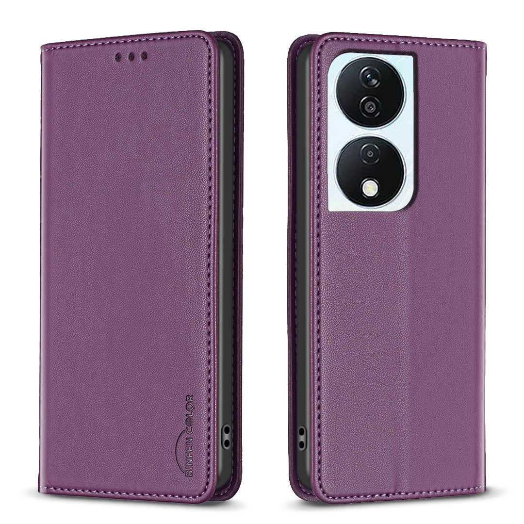 BINFEN COLOR BF18 For Honor X7b 4G / 90 Smart Card Slots Leather Case Magnetic Auto Closing - Dark Purple