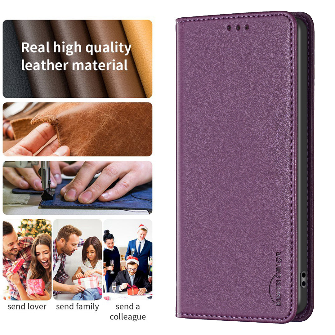 BINFEN COLOR BF18 For Honor X7b 4G / 90 Smart Card Slots Leather Case Magnetic Auto Closing - Dark Purple