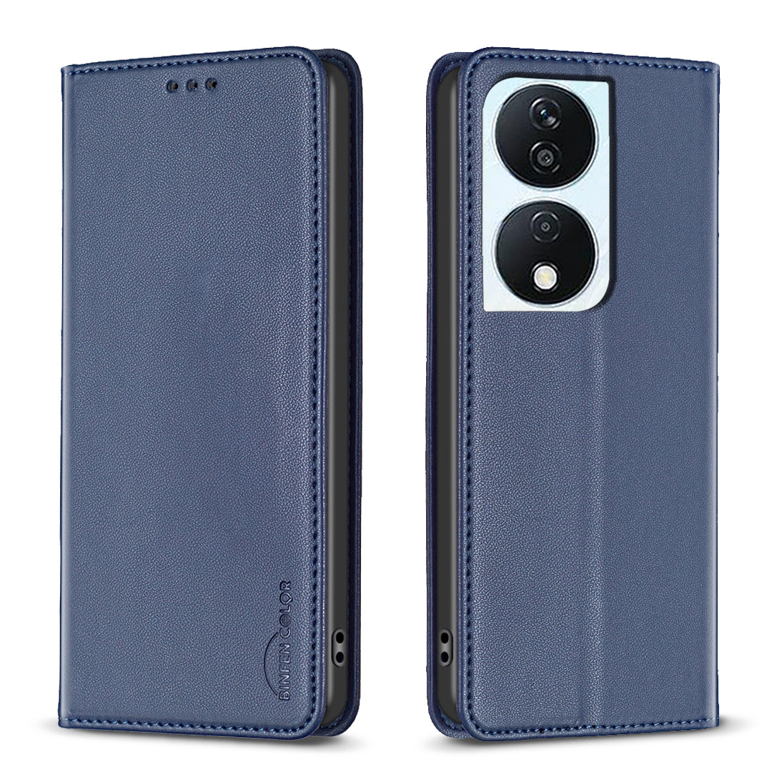 BINFEN COLOR BF18 For Honor X7b 4G / 90 Smart Card Slots Leather Case Magnetic Auto Closing - Dark Purple