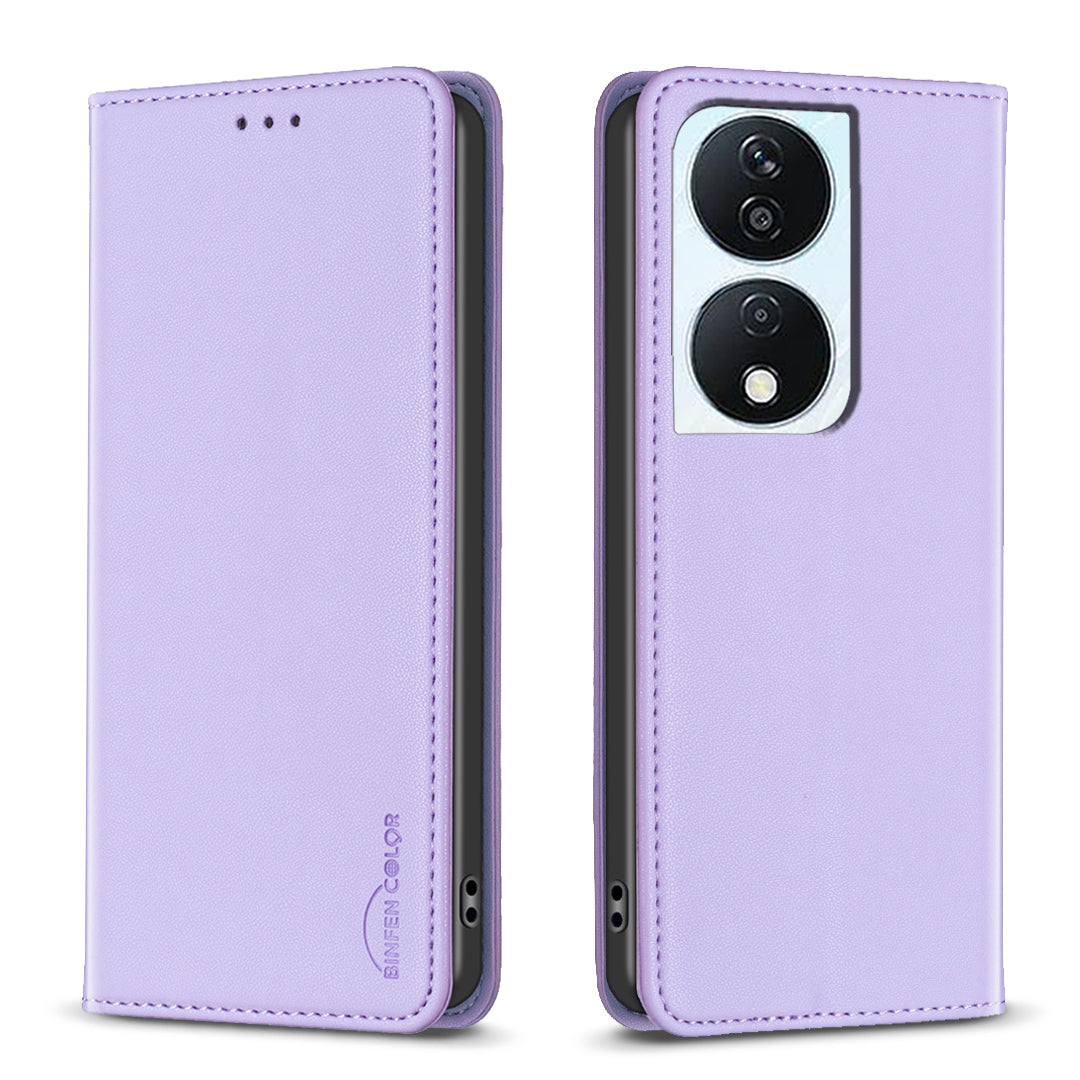 BINFEN COLOR BF18 For Honor X7b 4G / 90 Smart Card Slots Leather Case Magnetic Auto Closing - Dark Purple
