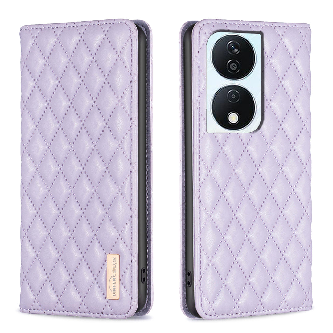 BINFEN COLOR BF Style-16 For Honor X7b 4G / 90 Smart Phone Case with Card Holder Folio PU Leather Cover - Purple