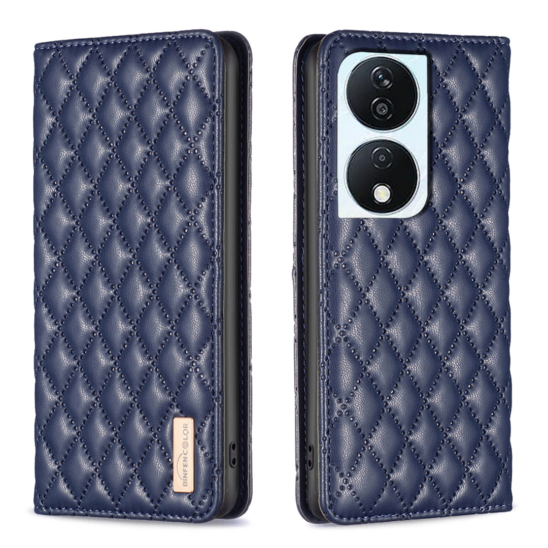 BINFEN COLOR BF Style-16 For Honor X7b 4G / 90 Smart Phone Case with Card Holder Folio PU Leather Cover - Purple