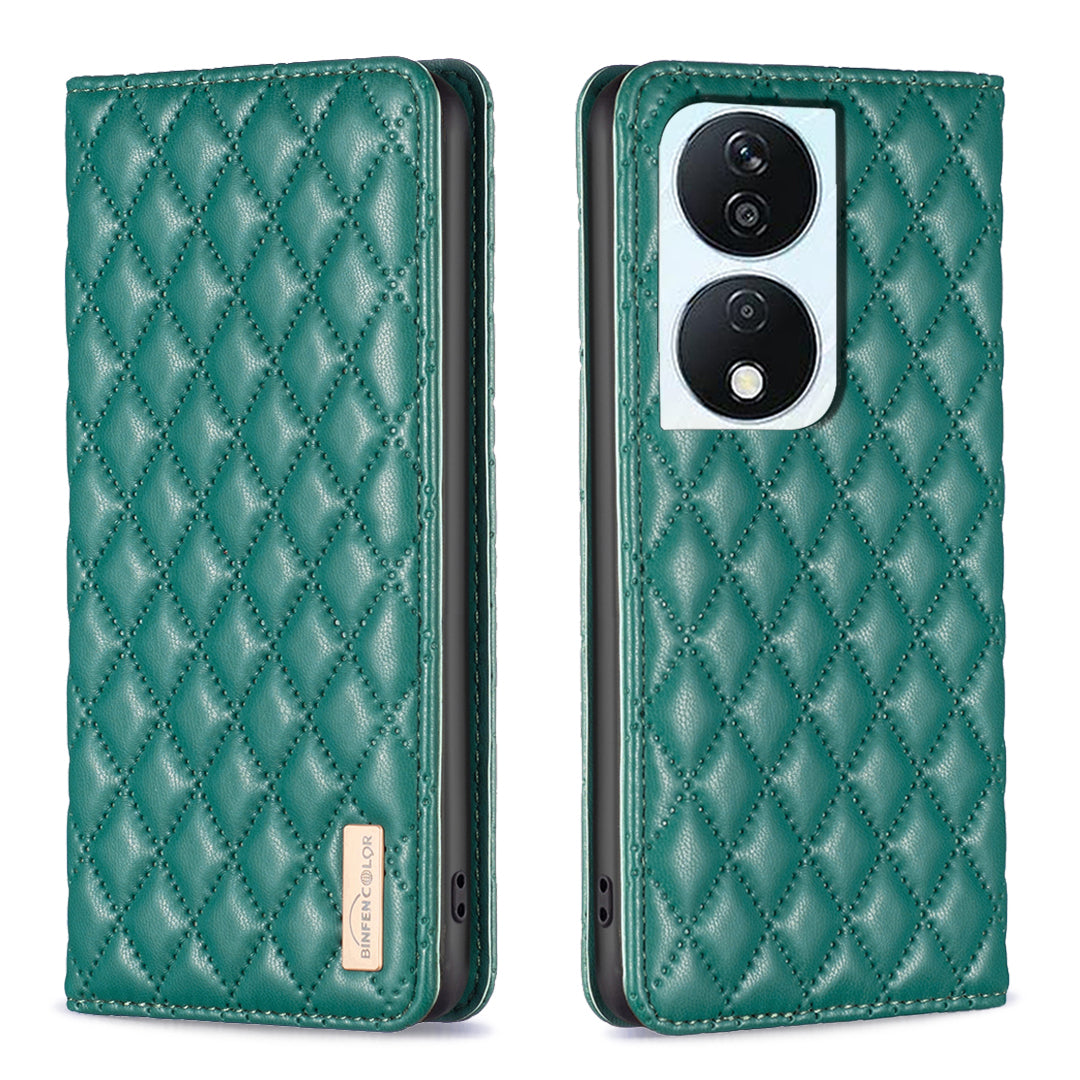 BINFEN COLOR BF Style-16 For Honor X7b 4G / 90 Smart Phone Case with Card Holder Folio PU Leather Cover - Purple
