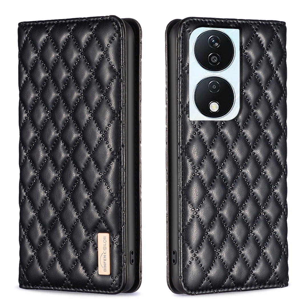 BINFEN COLOR BF Style-16 For Honor X7b 4G / 90 Smart Phone Case with Card Holder Folio PU Leather Cover - Purple