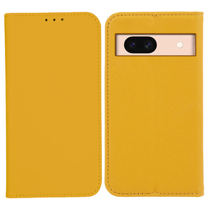 For Google Pixel 8a Cell Phone Case Cross Texture Anti-Scratch Wallet Stand PU Leather Cover - Yellow