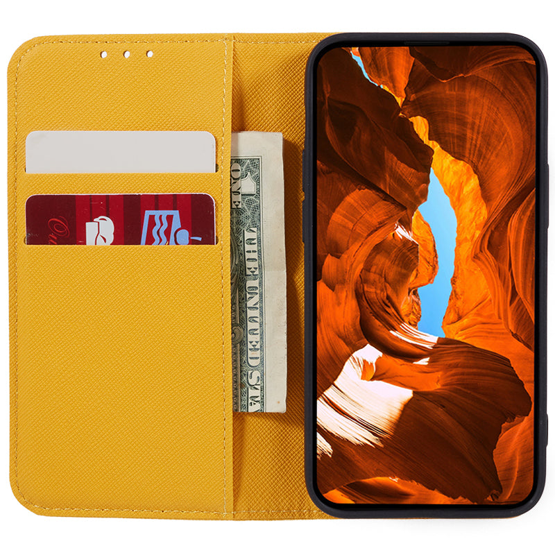 For Google Pixel 8a Cell Phone Case Cross Texture Anti-Scratch Wallet Stand PU Leather Cover - Yellow