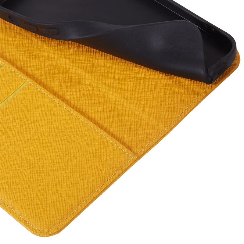 For Google Pixel 8a Cell Phone Case Cross Texture Anti-Scratch Wallet Stand PU Leather Cover - Yellow