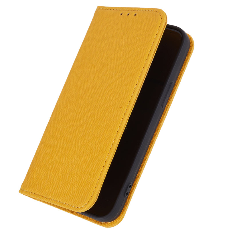 For Google Pixel 8a Cell Phone Case Cross Texture Anti-Scratch Wallet Stand PU Leather Cover - Yellow