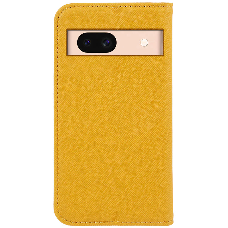 For Google Pixel 8a Cell Phone Case Cross Texture Anti-Scratch Wallet Stand PU Leather Cover - Yellow