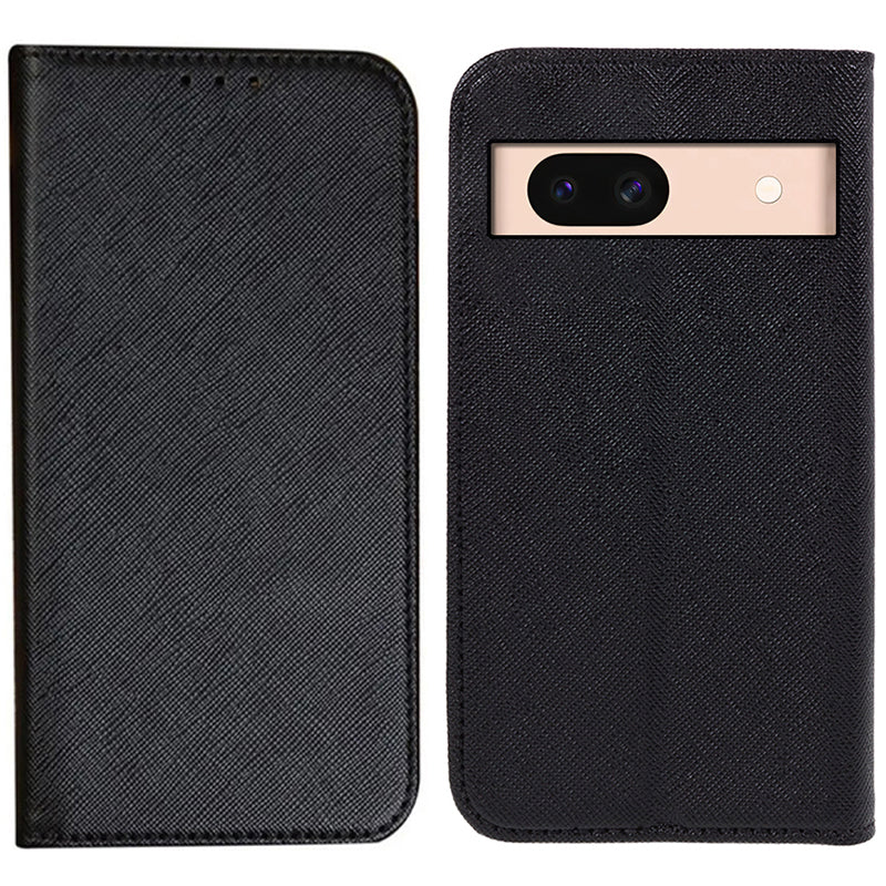 For Google Pixel 8a Cell Phone Case Cross Texture Anti-Scratch Wallet Stand PU Leather Cover - Yellow